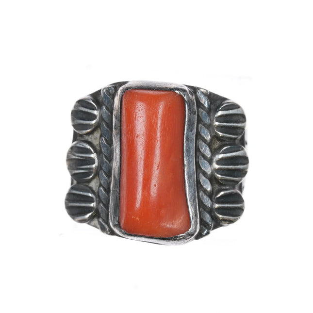 sz11 MT Native American sterling high grade coral ring - Estate Fresh Austin