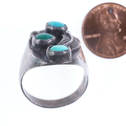 Sz11 Old Pawn Navajo sterling turquoise ring - Estate Fresh Austin