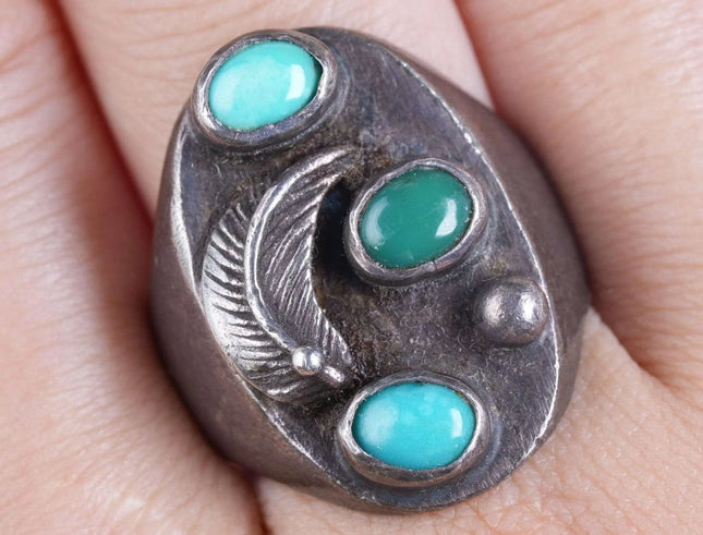 Sz11 Old Pawn Navajo sterling turquoise ring - Estate Fresh Austin