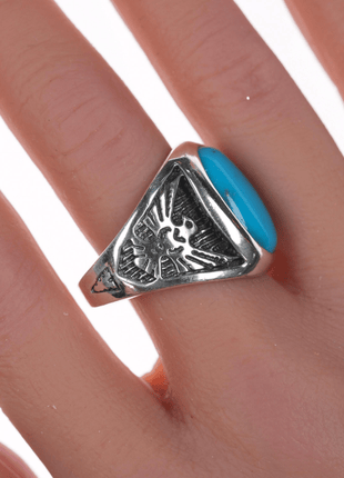 sz11 Southwestern sterling and block turquoise ring - Estate Fresh Austin