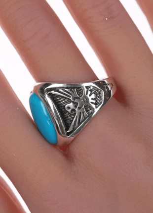 sz11 Southwestern sterling and block turquoise ring - Estate Fresh Austin