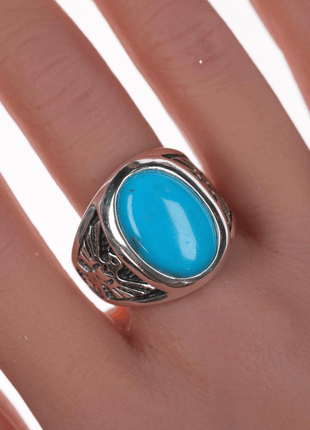 sz11 Southwestern sterling and block turquoise ring - Estate Fresh Austin