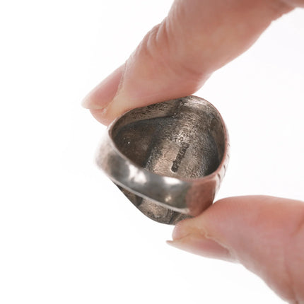 sz11 Vintage Native American chiseled silver and turquoise ring - Estate Fresh Austin