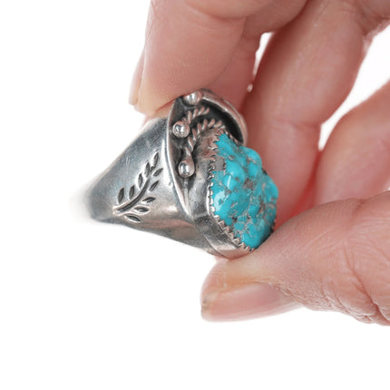 sz11 Vintage Native American silver and tuquoise nugget men's ring - Estate Fresh Austin
