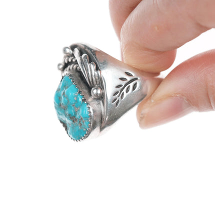 sz11 Vintage Native American silver and tuquoise nugget men's ring - Estate Fresh Austin