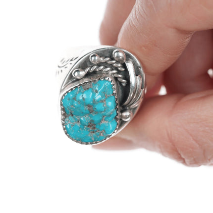 sz11 Vintage Native American silver and tuquoise nugget men's ring - Estate Fresh Austin