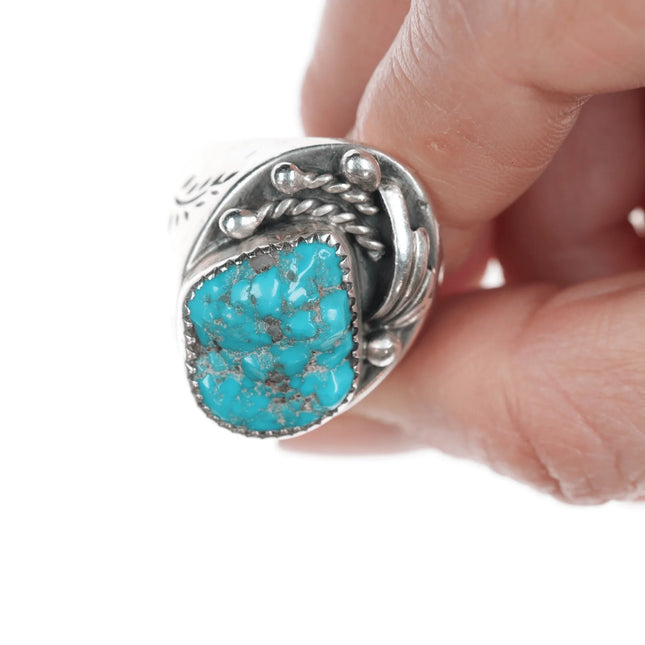 sz11 Vintage Native American silver and tuquoise nugget men's ring - Estate Fresh Austin