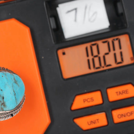 Sz11 Vintage Native American silver and turquoise ring with rope edge - Estate Fresh Austin