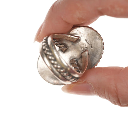 Sz11 Vintage Native American silver and turquoise ring with rope edge - Estate Fresh Austin