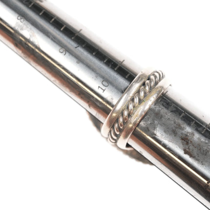 Sz11 Vintage Native American silver and turquoise ring with rope edge - Estate Fresh Austin