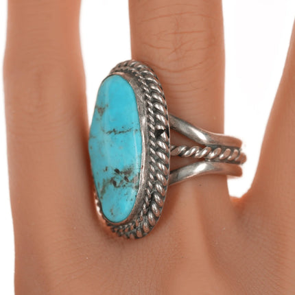 Sz11 Vintage Native American silver and turquoise ring with rope edge - Estate Fresh Austin