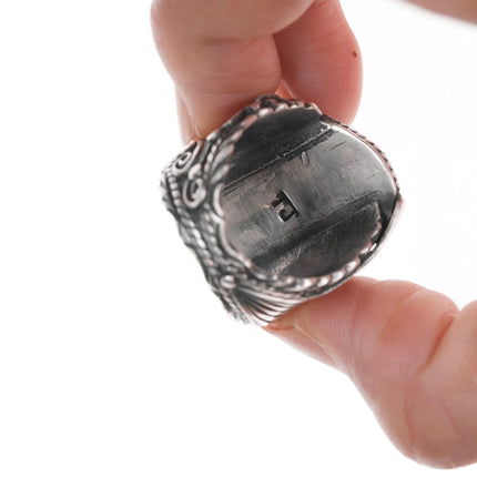 sz11 Vintage Native American TJ Sterling ring with turquoise - Estate Fresh Austin