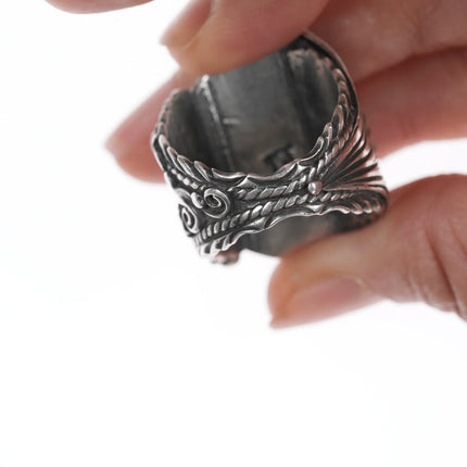 sz11 Vintage Native American TJ Sterling ring with turquoise - Estate Fresh Austin