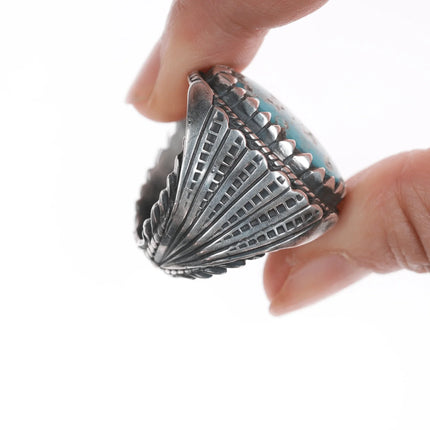 sz11 Vintage Native American TJ Sterling ring with turquoise - Estate Fresh Austin