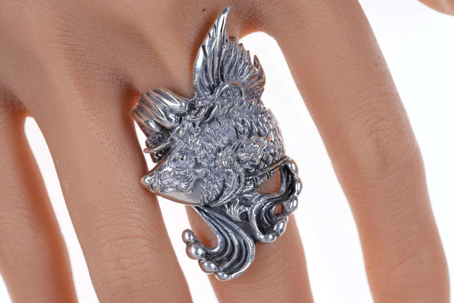 Sz11.25" Large Vintage Sandcast Sterling Fish Ring - Estate Fresh Austin