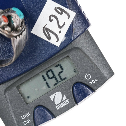 sz11.25 LL 70's-80's Native American silver, turquoise, and coral ring - Estate Fresh Austin