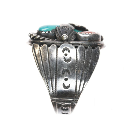 sz11.25 LL 70's-80's Native American silver, turquoise, and coral ring - Estate Fresh Austin
