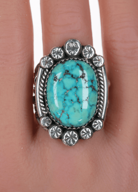 sz11.25 Sarah Curley Navajo silver and high grade turquoise ring - Estate Fresh Austin