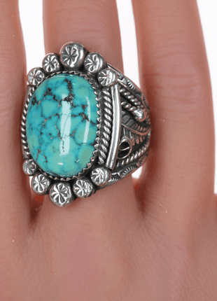 sz11.25 Sarah Curley Navajo silver and high grade turquoise ring - Estate Fresh Austin