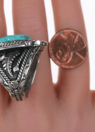 sz11.25 Sarah Curley Navajo silver and high grade turquoise ring - Estate Fresh Austin