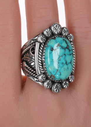 sz11.25 Sarah Curley Navajo silver and high grade turquoise ring - Estate Fresh Austin