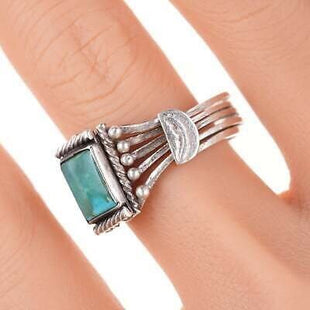 sz11.5 30's - 40's Navajo puzzle ring silver and turquoise - Estate Fresh Austin