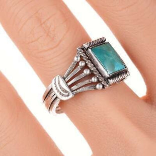 sz11.5 30's - 40's Navajo puzzle ring silver and turquoise - Estate Fresh Austin