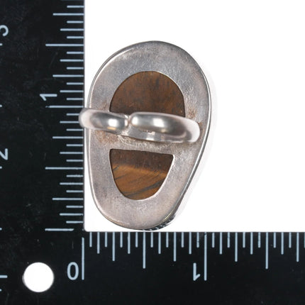 sz11.5 Adjustable Vintage Sterling Carved Tiger's Eye skull ring - Estate Fresh Austin