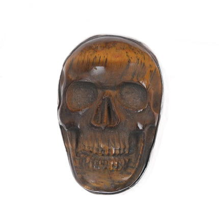 sz11.5 Adjustable Vintage Sterling Carved Tiger's Eye skull ring - Estate Fresh Austin