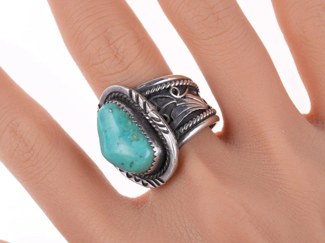 sz11.5 Southwestern sterling and turquoise ring - Estate Fresh Austin