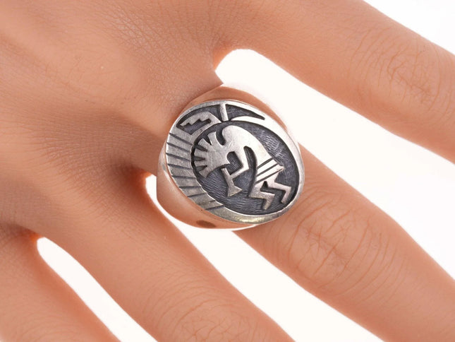 sz11.5 Steven Sockyma Hopi Overlay Style Sterling silver ring - Estate Fresh Austin
