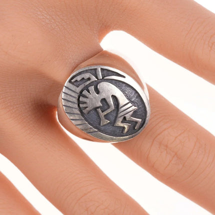 sz11.5 Steven Sockyma Hopi Overlay Style Sterling silver ring - Estate Fresh Austin