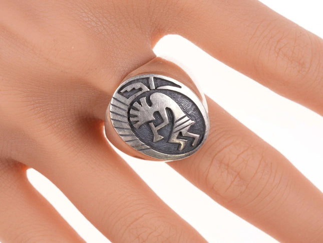 sz11.5 Steven Sockyma Hopi Overlay Style Sterling silver ring - Estate Fresh Austin