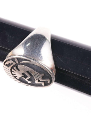 sz11.5 Steven Sockyma Hopi Overlay Style Sterling silver ring - Estate Fresh Austin