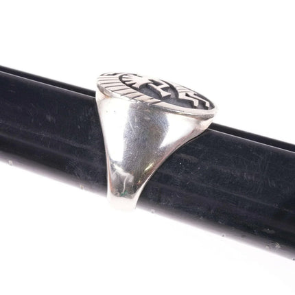 sz11.5 Steven Sockyma Hopi Overlay Style Sterling silver ring - Estate Fresh Austin