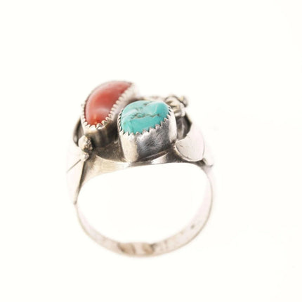 Sz11.5 Vintage Native American Sterling/turquoise and coral men's ring - Estate Fresh Austin