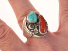 Sz11.5 Vintage Native American Sterling/turquoise and coral men's ring - Estate Fresh Austin