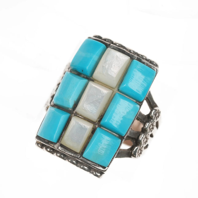 sz11.5 Vintage Zuni Sterling, turquoise and shell cobblestone ring - Estate Fresh Austin