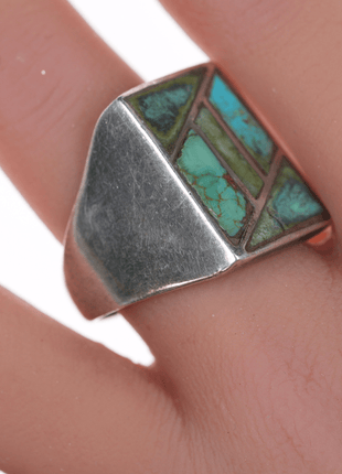 sz11.5 Zuni silver and turquoise flush inlay ring - Estate Fresh Austin