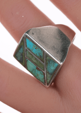 sz11.5 Zuni silver and turquoise flush inlay ring - Estate Fresh Austin