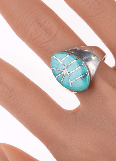 sz11.5 Zuni Sterling - Turquoise channel inlay ring - Estate Fresh Austin