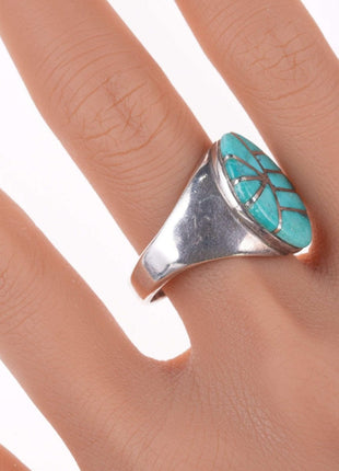 sz11.5 Zuni Sterling - Turquoise channel inlay ring - Estate Fresh Austin