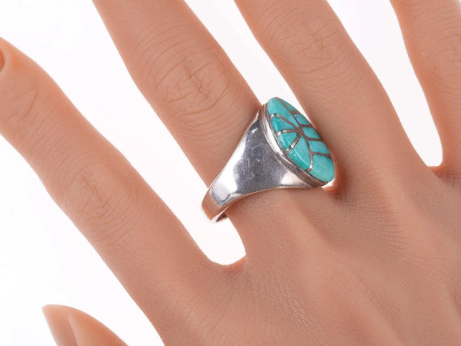 sz11.5 Zuni Sterling - Turquoise channel inlay ring - Estate Fresh Austin