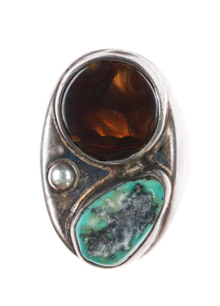 sz11.75 1970's Navajo sterling turquoise, fire agate ring - Estate Fresh Austin