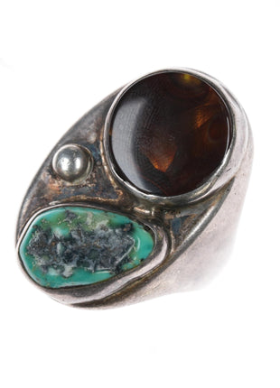 sz11.75 1970's Navajo sterling turquoise, fire agate ring - Estate Fresh Austin