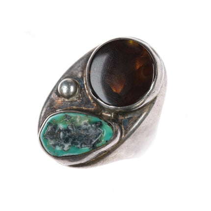 sz11.75 1970's Navajo sterling turquoise, fire agate ring - Estate Fresh Austin