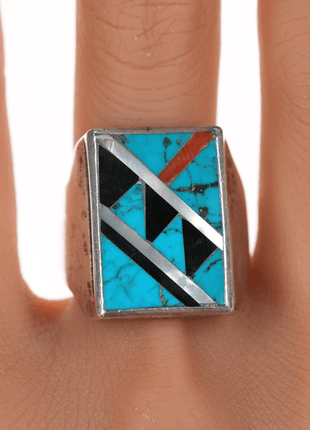 sz11.75 1970's Zuni Channel inlay sterling ring - Estate Fresh Austin