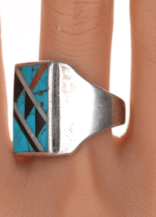 sz11.75 1970's Zuni Channel inlay sterling ring - Estate Fresh Austin