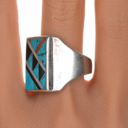sz11.75 1970's Zuni Channel inlay sterling ring - Estate Fresh Austin