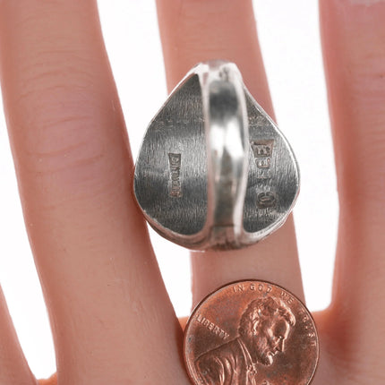 sz11.75 Cecil Lee Navajo Silver High grade turquoise hummingbird channel inlay ring - Estate Fresh Austin